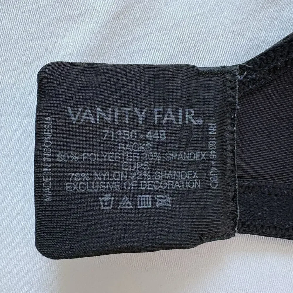Vanity Fair Women's Black Beauty Back Wire Free Smoothing Bra 44B (71380)